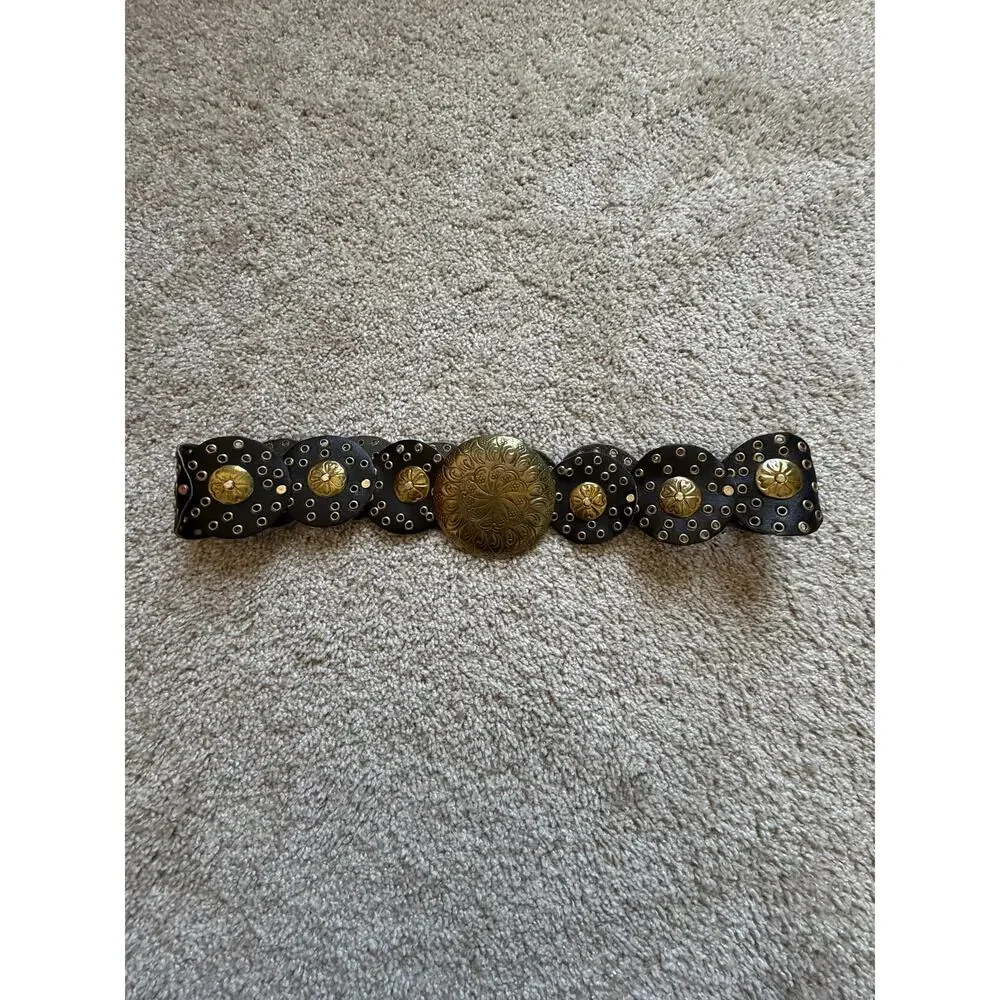 Vintage Boho Black Leather Chunky Statement Belt Fairy Grunge Festival Y2K